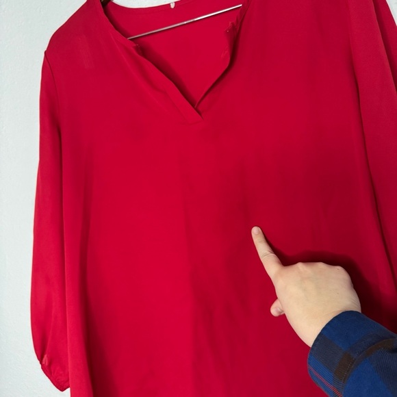 Talbots Red Latern Bubble Sleeve Neck Blouse Size XL Curved Hem - Picture 8 of 11